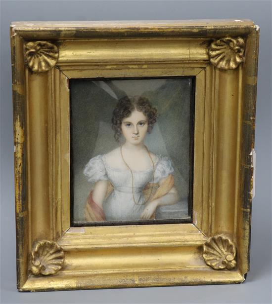 A 19th century miniature portrait oil of a young lady, 12cm by 10cm